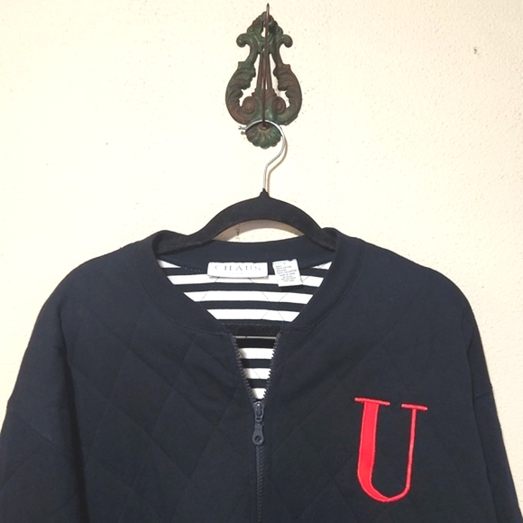 Vintage Chaus USA Blue Quilted  100% Cotton Dolman Zip Up Jacket Large HTF EUC - Picture 3 of 12